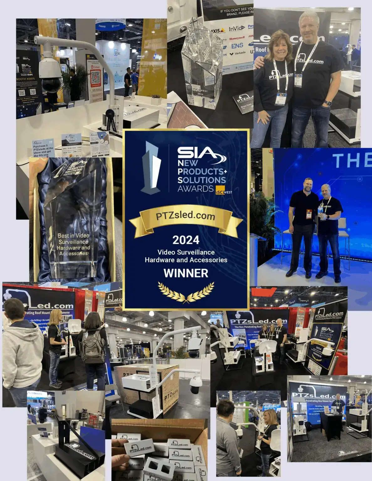 Award ceremony at a trade show with exhibitors and attendees.